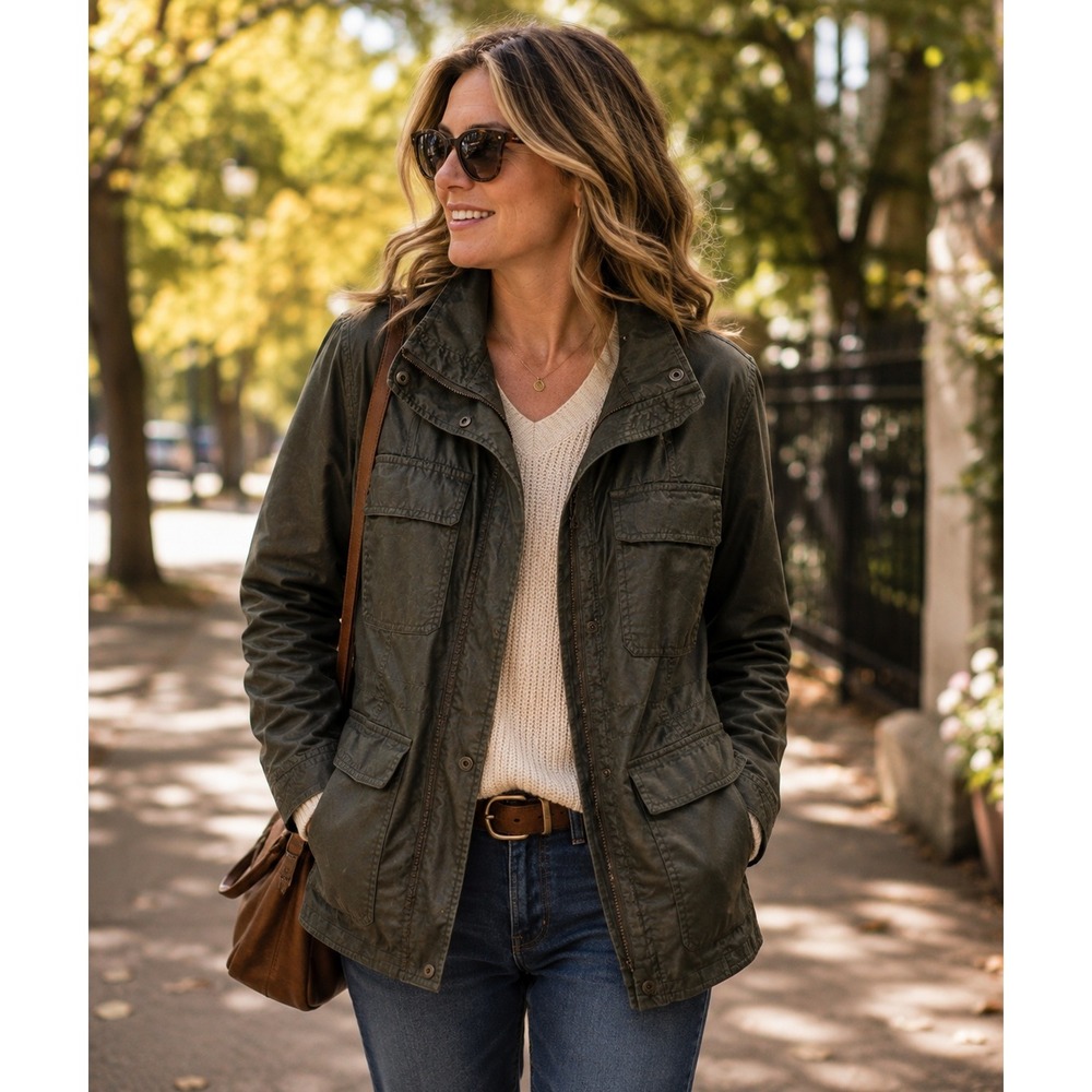 Banana Republic Waxed Cotton Utility Jacket Olive Field Coat XS